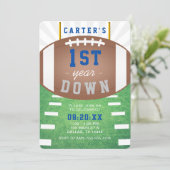 First Year Down Football Theme 1st Birthday Party Invitation (Standing Front)