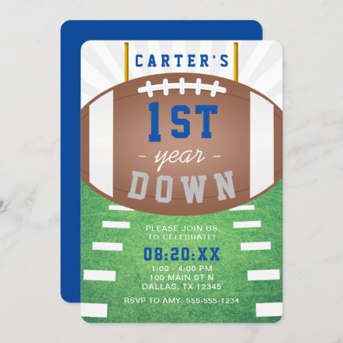 First Year Down Football Theme 1st Birthday Party Invitation