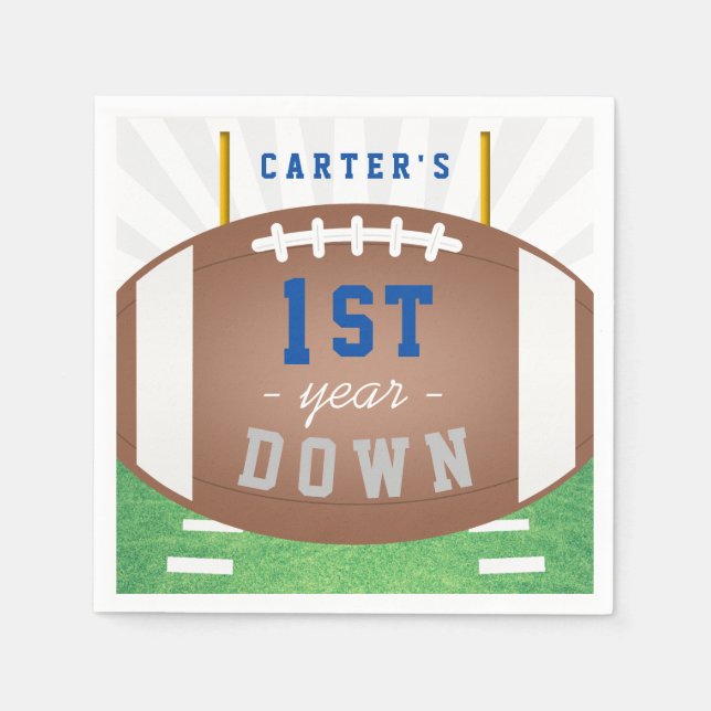 First Year Down Football Theme 1st Birthday Party Napkins (Front)