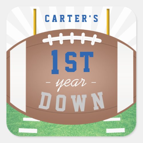 First Year Down Football Theme 1st Birthday Party Square Sticker