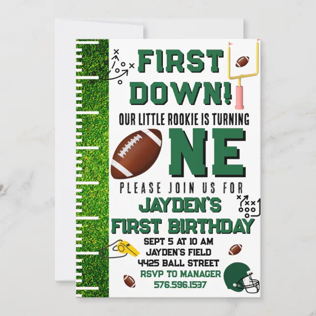 First Year Down football theme boys birthday party Invitation | Zazzle
