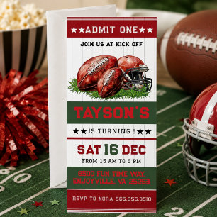 First Year Down Football Ticket 1st Birthday Party Invitation