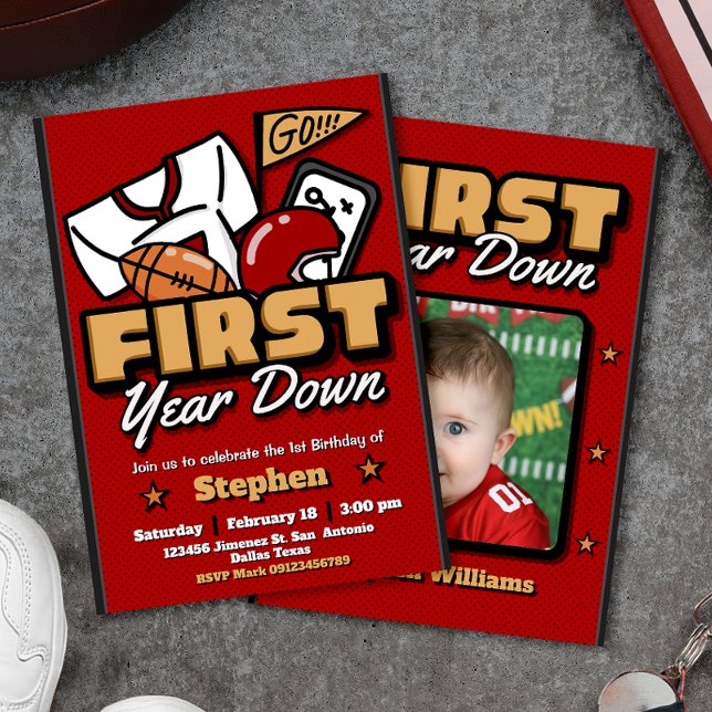 First Year Down - Football with Photo Invitation (First Year Down - Football with Photo Invitation)