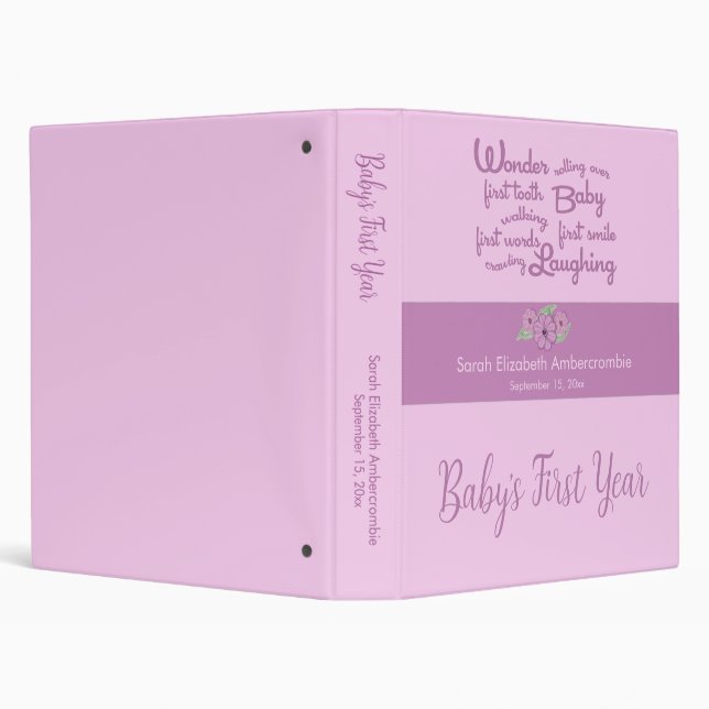 First Year Memory Book for Baby Girl 3 Ring Binder (Background)