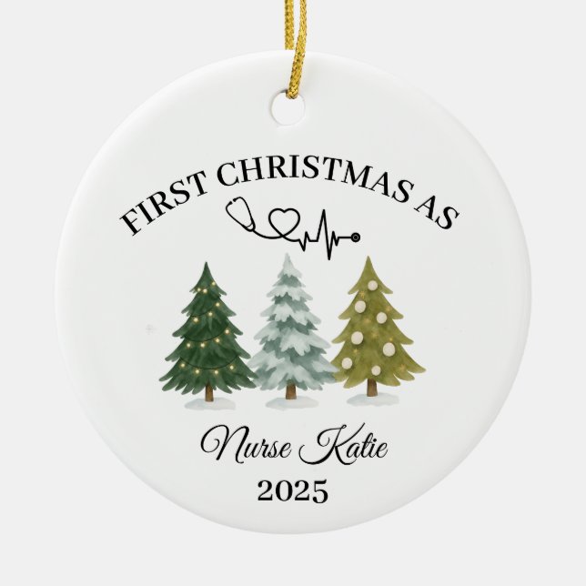 First Year Nurse Ornament, New Nurse Gift, Nurse  Ceramic Ornament (Front)