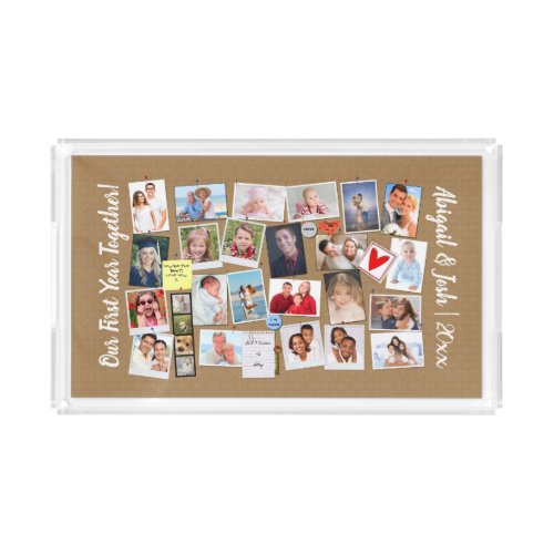 First Year Together Photo Memories Faux Cork Board Acrylic Tray