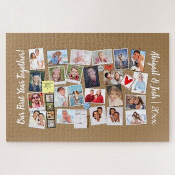 First Year Together Photo Memories Faux Cork Board Jigsaw Puzzle by teeloft at Zazzle