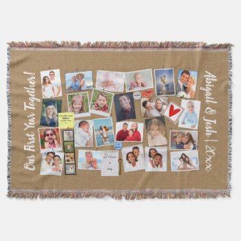 First Year Together Photo Memories Faux Cork Board Throw Blanket by teeloft at Zazzle