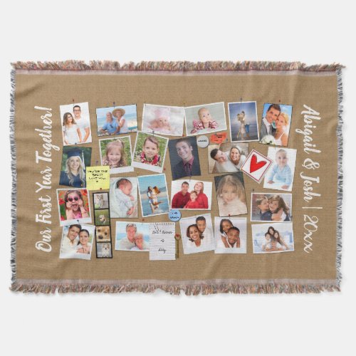 First Year Together Photo Memories Faux Cork Board Throw Blanket