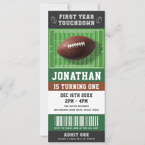 First Year Touchdown Football Ticket 1st Birthday