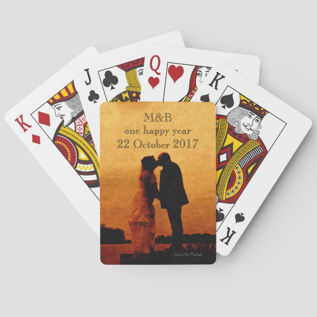 First year wedding anniversary keepsake poker cards (Back)