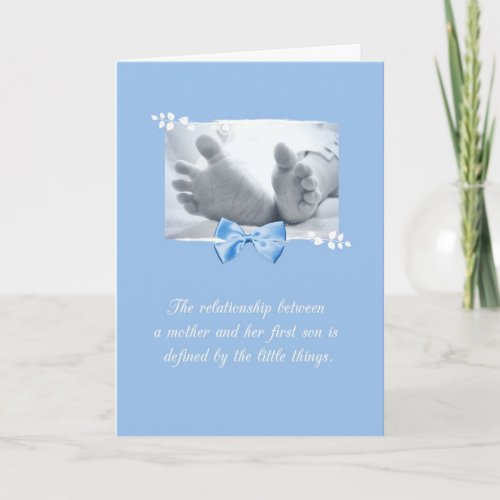 Firstborn Boy Congratulations Baby Feet Blue Bow Card