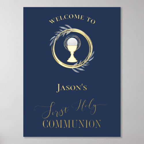 FirstHoly Communion gold foil details welcome sign