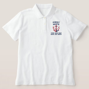 Firts Mate Nautical Anchor Personalized Monogram Embroidered Polo Shirt
