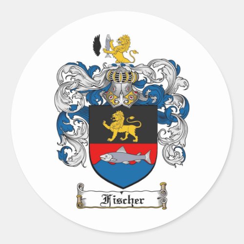 FISCHER FAMILY CREST _  FISCHER COAT OF ARMS CLASSIC ROUND STICKER