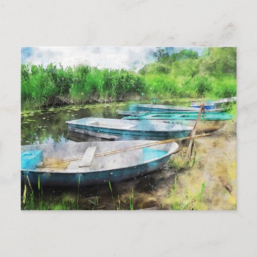 Fischerboote an einem Seeufer Havelland Aquarell Postcard