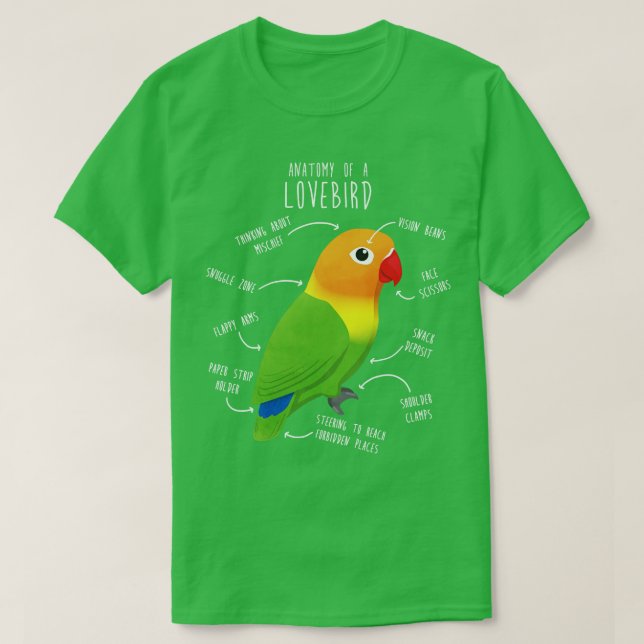 Fischers Lovebird Parrot Anatomy T-Shirt (Design Front)