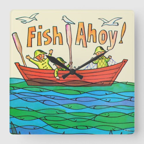 Fish Ahoy Square Wall Clock