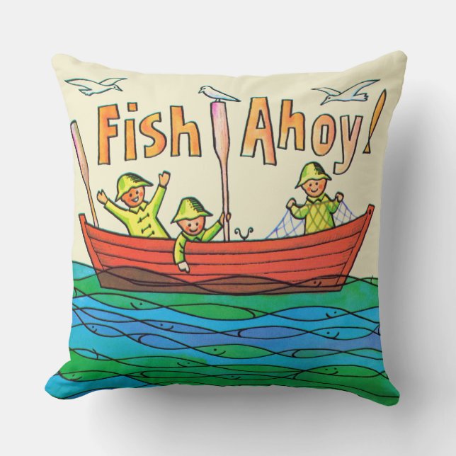 Fish Ahoy! Throw Pillow (Front)