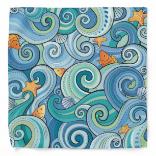 Fish Among The Waves Pattern Bandana