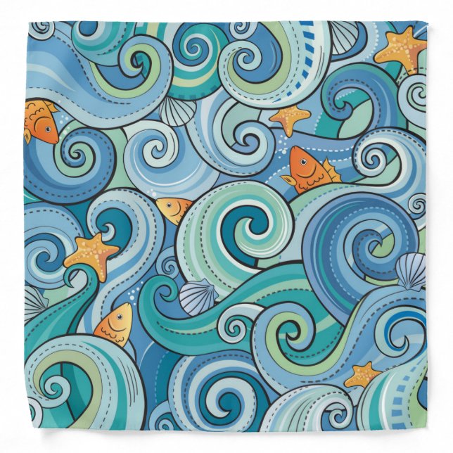Fish Among The Waves Pattern Bandana (Front)
