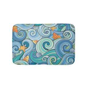 Fish Among The Waves Pattern Bathroom Mat