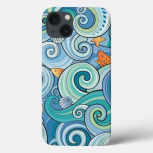 Fish Among The Waves Pattern iPhone 13 Case