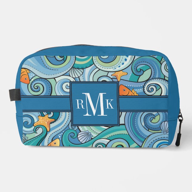 Fish Among The Waves Pattern Dopp Kit (Front)