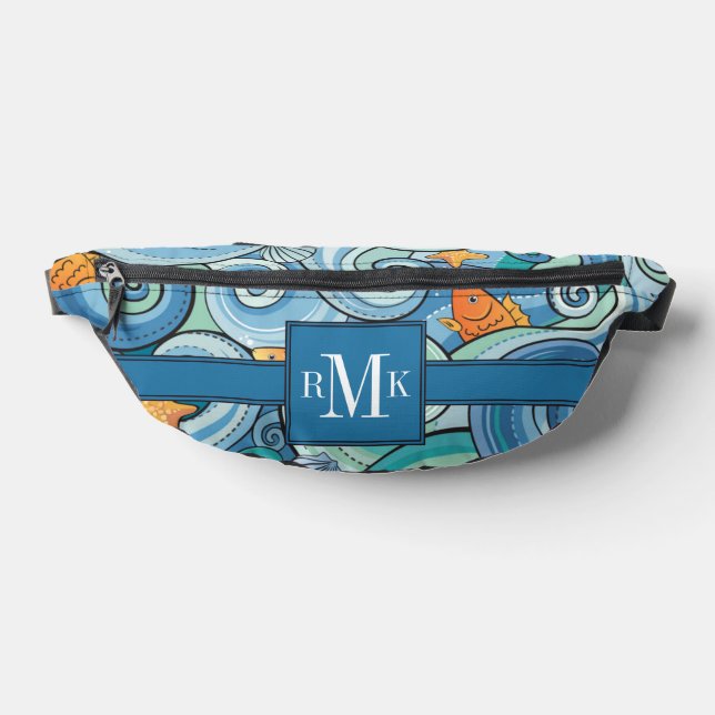Fish Among The Waves Pattern Fanny Pack (Lay Down)