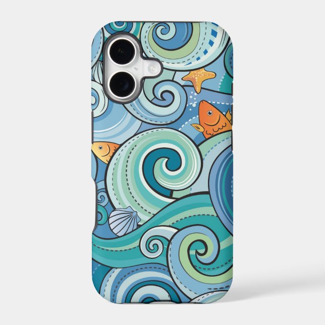 Fish Among The Waves Pattern Iphone Case (Back)