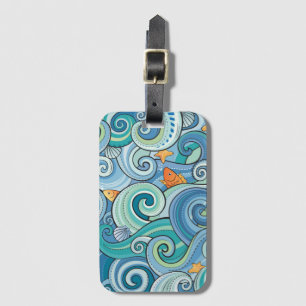 Fish Among The Waves Pattern Luggage Tag