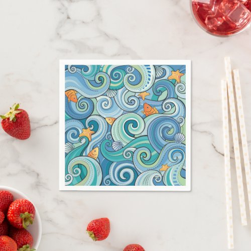 Fish Among The Waves Pattern Napkins