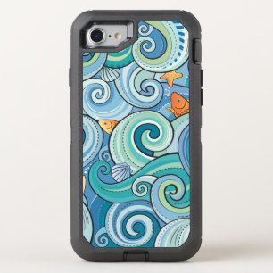 Fish Among The Waves Pattern OtterBox Defender iPhone SE/8/7 Case
