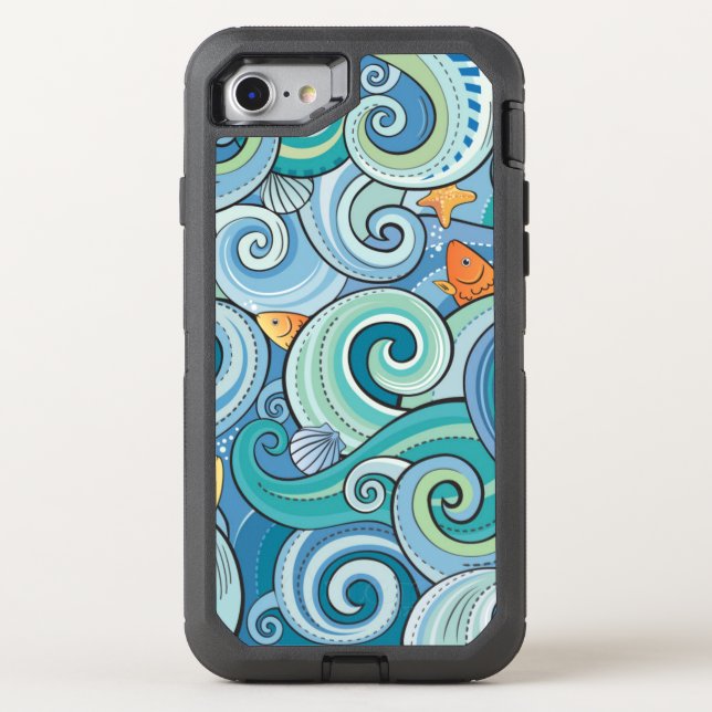 Fish Among The Waves Pattern Otterbox iPhone Case (Back)