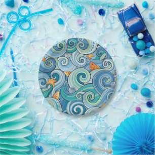 Fish Among The Waves Pattern Paper Plates