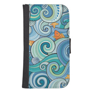 Fish Among The Waves Pattern Samsung S4 Wallet Case