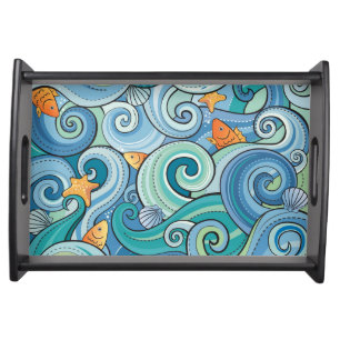 Fish Among The Waves Pattern Serving Tray