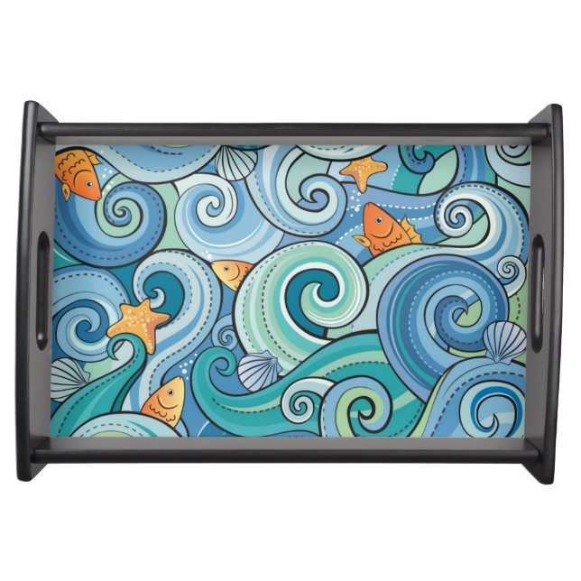 Fish Among The Waves Pattern Serving Tray (Front)