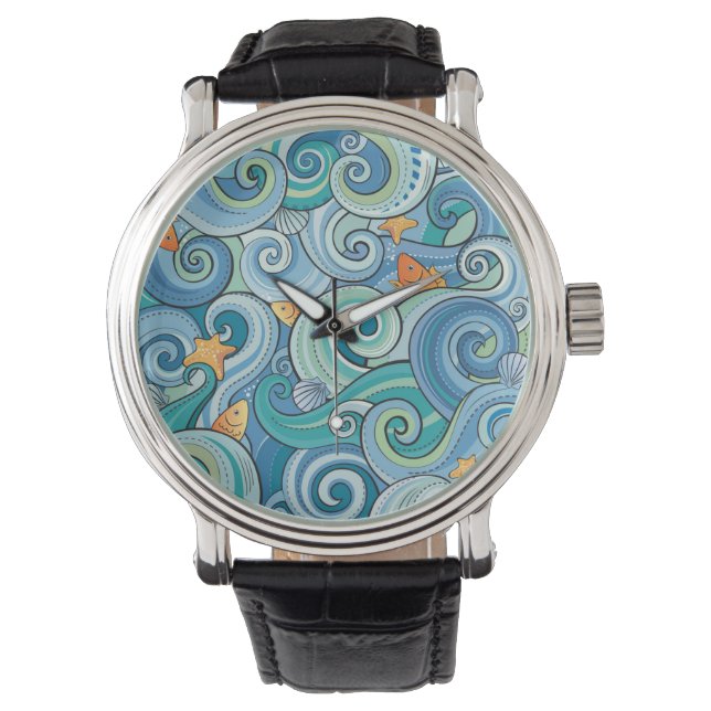 Fish Among The Waves Pattern Watch (Front)