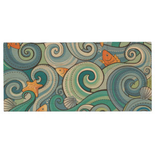 Fish Among The Waves Pattern Wood USB Flash Drive