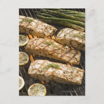 Fish And Asparagus Cooking On Grill Postcard by prophoto at Zazzle