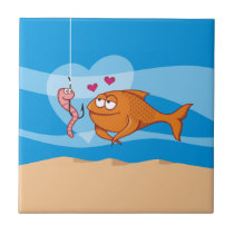 Fish and Bait in Love Ceramic Tile