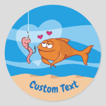 Fish and Bait in Love Classic Round Sticker
