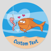 Fish and Bait in Love Classic Round Sticker