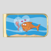 Fish and Bait in Love Gold Finish Money Clip