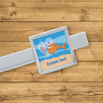 Fish and Bait in Love Gold Finish Tie Clip
