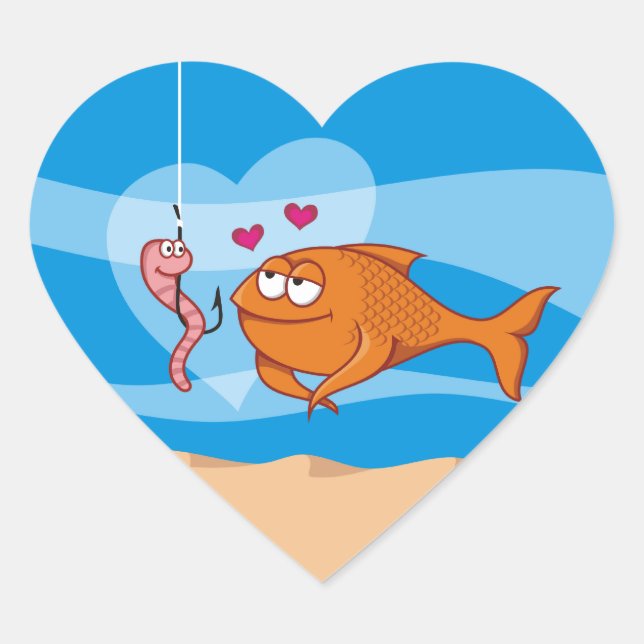 Fish and Bait in Love Heart Sticker (Front)