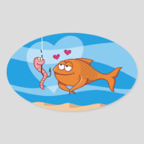 Fish and Bait in Love Oval Sticker