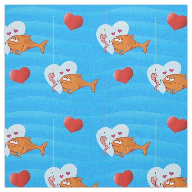 Fish and Bait in Love Pattern Fabric (Swatch)