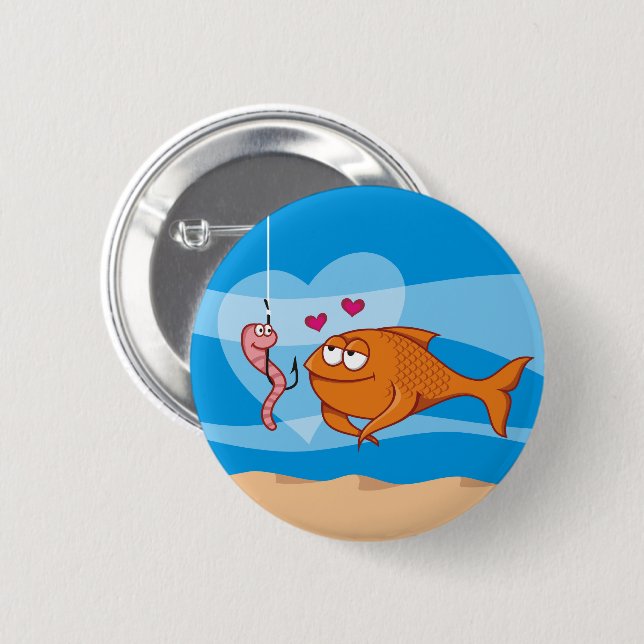 Fish and Bait in Love Pinback Button (Front & Back)